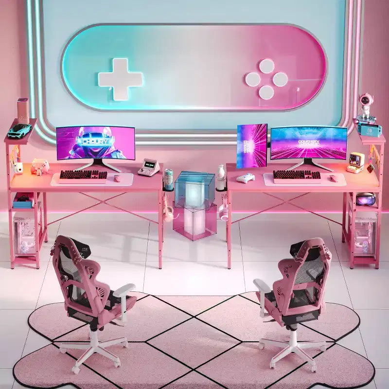 Scrivania da Gaming da 44" con Luce LED RGB, Ripiani a 4 Livelli Reversibili, Portabicchieri e Gancio per Cuffie