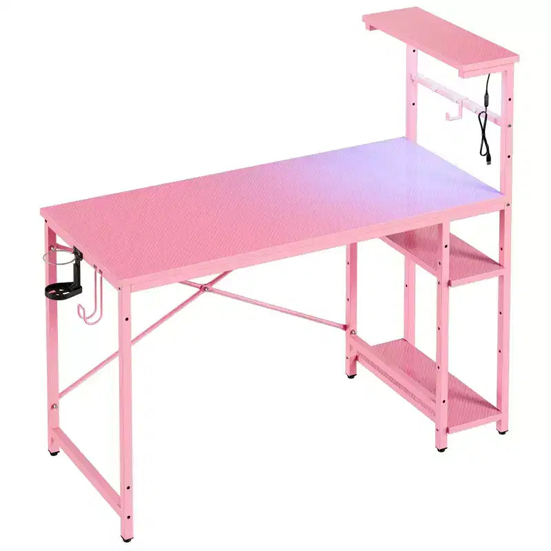 Scrivania da Gaming da 44" con Luce LED RGB, Ripiani a 4 Livelli Reversibili, Portabicchieri e Gancio per Cuffie