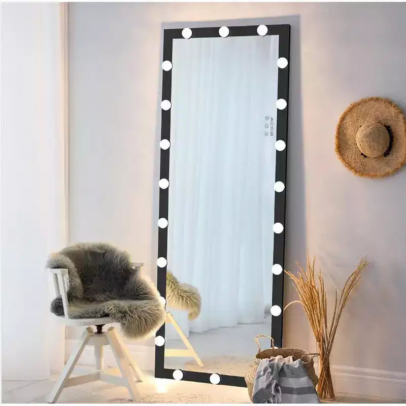 Specchio Hollywood nero 63x24 con luci: 3 modalità di colore, controllo touch, montabile a parete o da terra