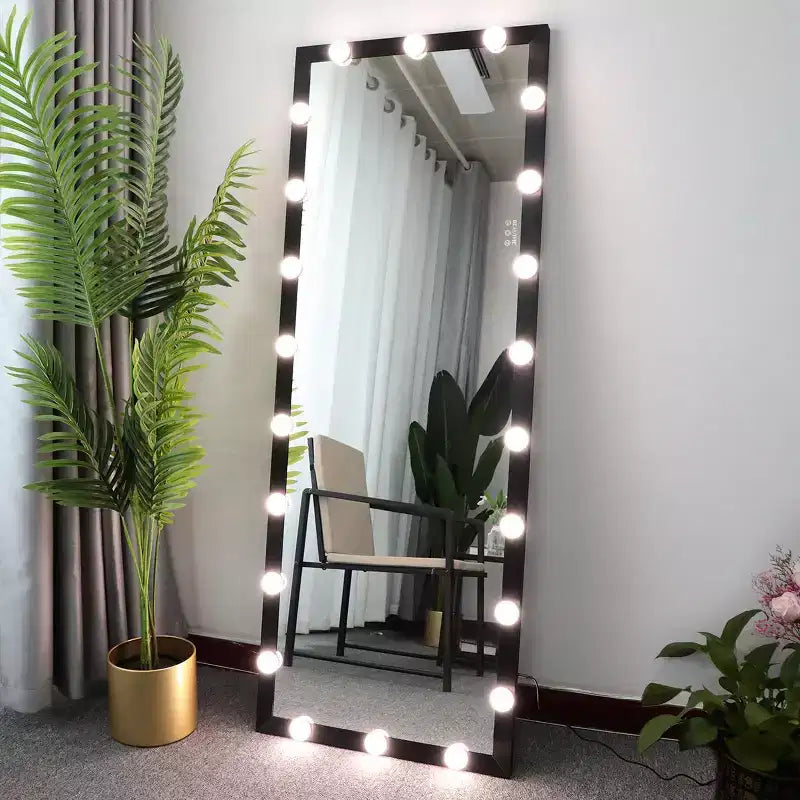 Specchio Hollywood nero 63x24 con luci: 3 modalità di colore, controllo touch, montabile a parete o da terra