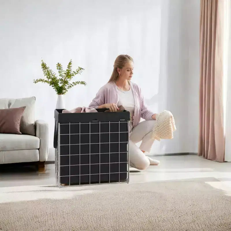 Cesta portabiancheria con fodera rimovibile e lavabile, 110 litri, pieghevole, con telaio in filo metallico