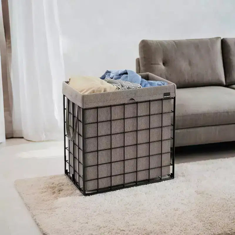 Cesta portabiancheria con fodera rimovibile e lavabile, 110 litri, pieghevole, con telaio in filo metallico