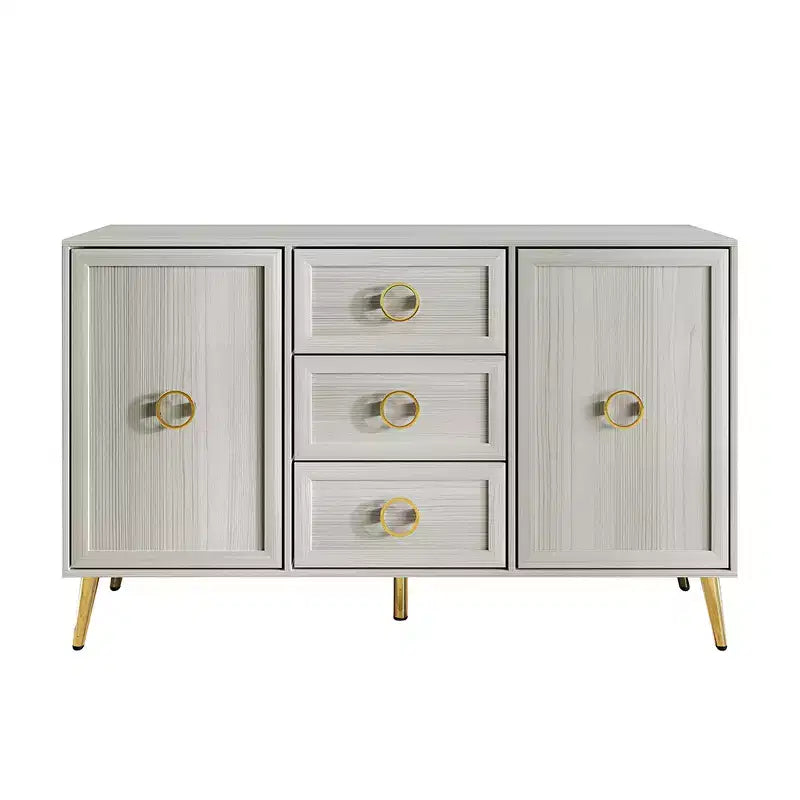 Credenza a buffet da 119,38 cm con 2 ante, 3 cassetti e gambe in metallo dorato – Grigio chiaro/Nero/Bianco