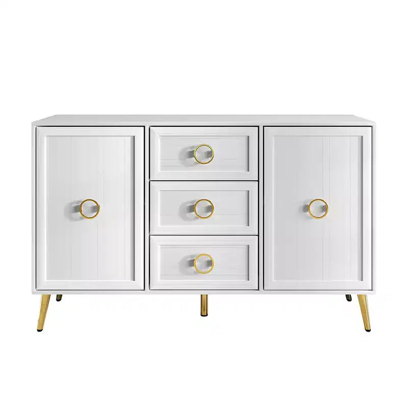 Credenza a buffet da 119,38 cm con 2 ante, 3 cassetti e gambe in metallo dorato – Grigio chiaro/Nero/Bianco