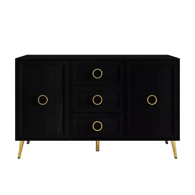 Credenza a buffet da 119,38 cm con 2 ante, 3 cassetti e gambe in metallo dorato – Grigio chiaro/Nero/Bianco