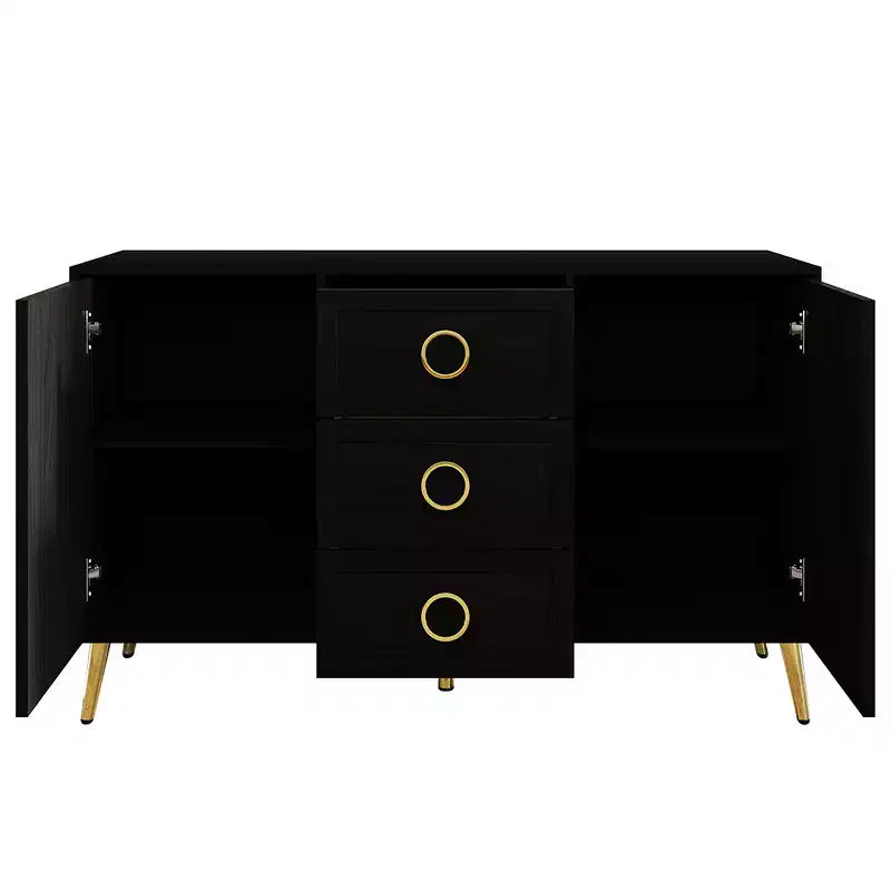 Credenza a buffet da 119,38 cm con 2 ante, 3 cassetti e gambe in metallo dorato – Grigio chiaro/Nero/Bianco