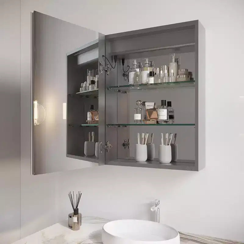 Armadietto a specchio a LED da bagno 26x20, antiappannamento, impermeabile, dimmerabile, interruttore touch, montaggio a incasso/superficie