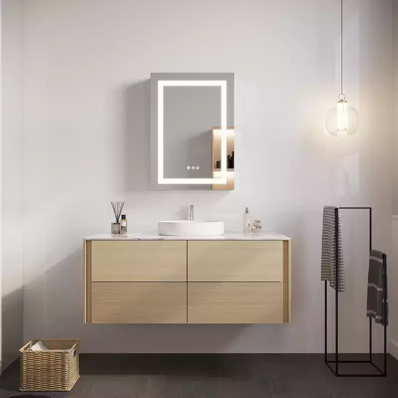 Armadietto a specchio a LED da bagno 26x20, antiappannamento, impermeabile, dimmerabile, interruttore touch, montaggio a incasso/superficie