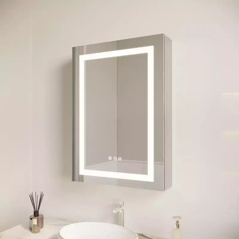 Armadietto a specchio a LED da bagno 26x20, antiappannamento, impermeabile, dimmerabile, interruttore touch, montaggio a incasso/superficie