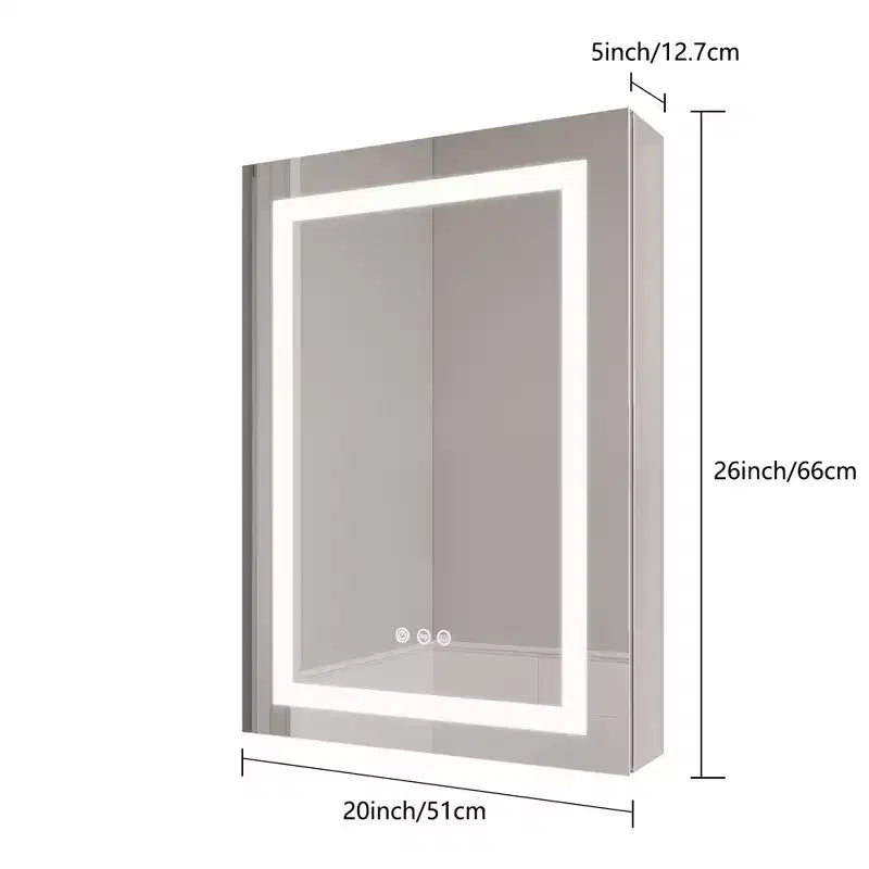 Armadietto a specchio a LED da bagno 26x20, antiappannamento, impermeabile, dimmerabile, interruttore touch, montaggio a incasso/superficie