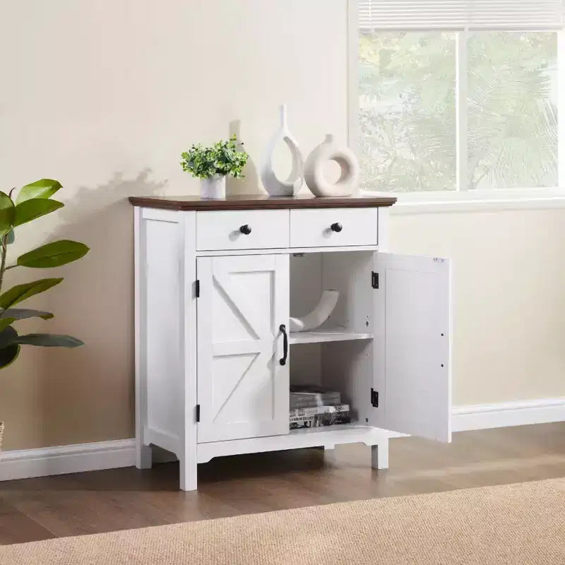 Credenza rustica bianca e marrone miele in stile rustico - Con cassetto, ripiano regolabile e anta scorrevole per un elegante contenitore