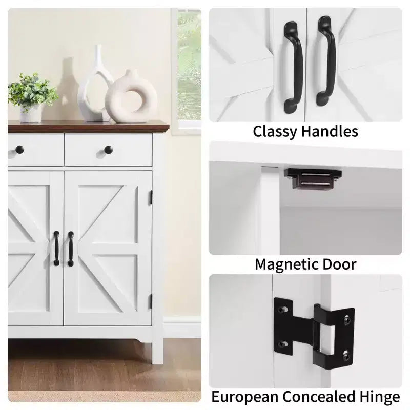 Credenza rustica bianca e marrone miele in stile rustico - Con cassetto, ripiano regolabile e anta scorrevole per un elegante contenitore