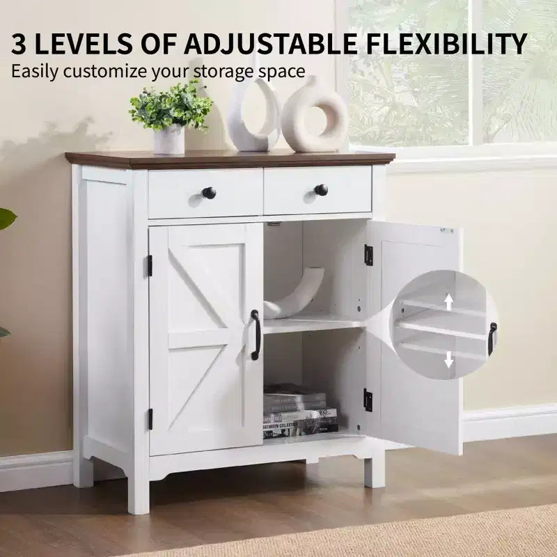 Credenza rustica bianca e marrone miele in stile rustico - Con cassetto, ripiano regolabile e anta scorrevole per un elegante contenitore
