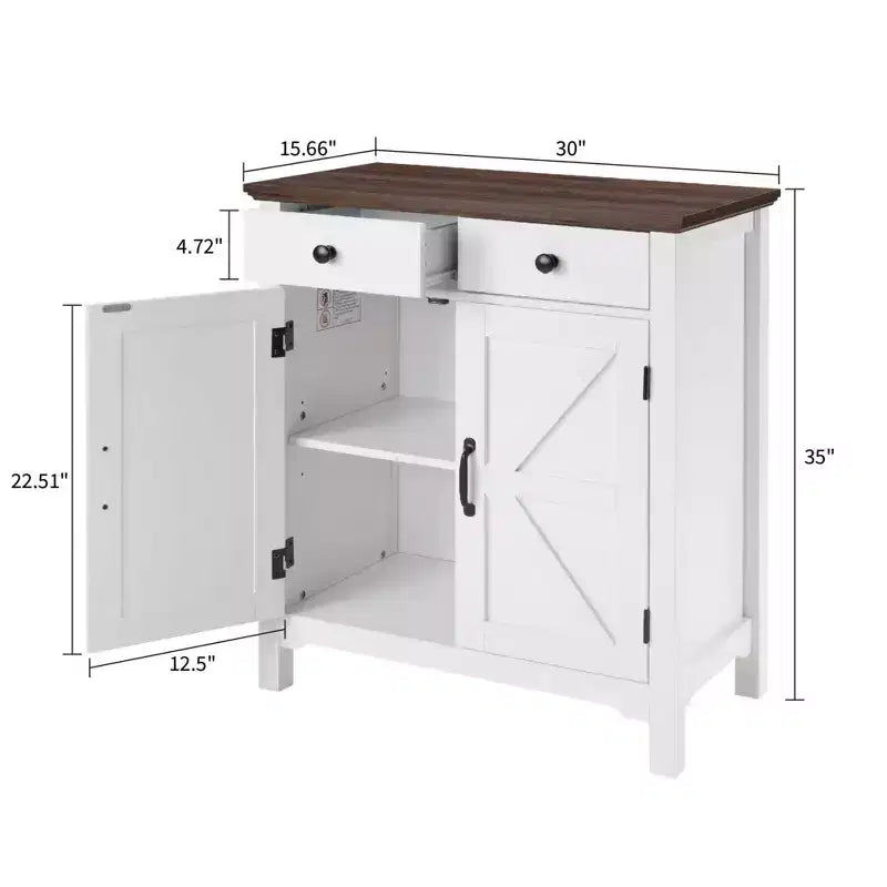 Credenza rustica bianca e marrone miele in stile rustico - Con cassetto, ripiano regolabile e anta scorrevole per un elegante contenitore