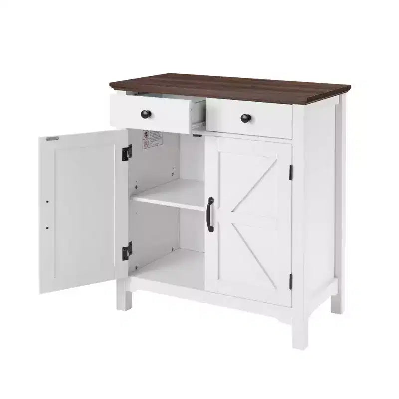 Credenza rustica bianca e marrone miele in stile rustico - Con cassetto, ripiano regolabile e anta scorrevole per un elegante contenitore