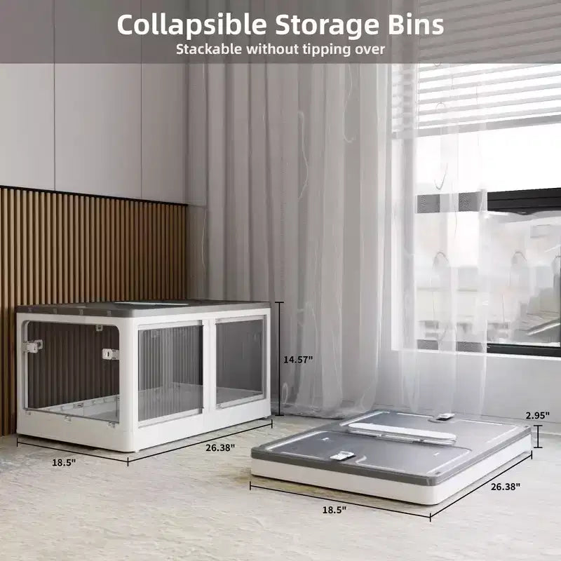 Confezione da 3 contenitori trasparenti impilabili con 5 ante apribili e ruote, contenitori pieghevoli in plastica per il fai da te, organizer grandi per armadi per camere da letto