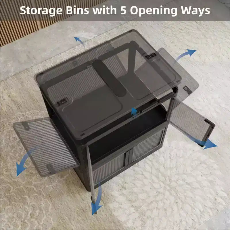 Confezione da 3 contenitori trasparenti impilabili con 5 ante apribili e ruote, contenitori pieghevoli in plastica per il fai da te, organizer grandi per armadi per camere da letto