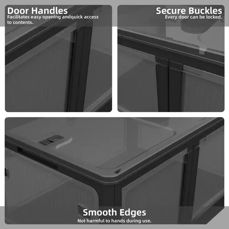 Confezione da 3 contenitori trasparenti impilabili con 5 ante apribili e ruote, contenitori pieghevoli in plastica per il fai da te, organizer grandi per armadi per camere da letto