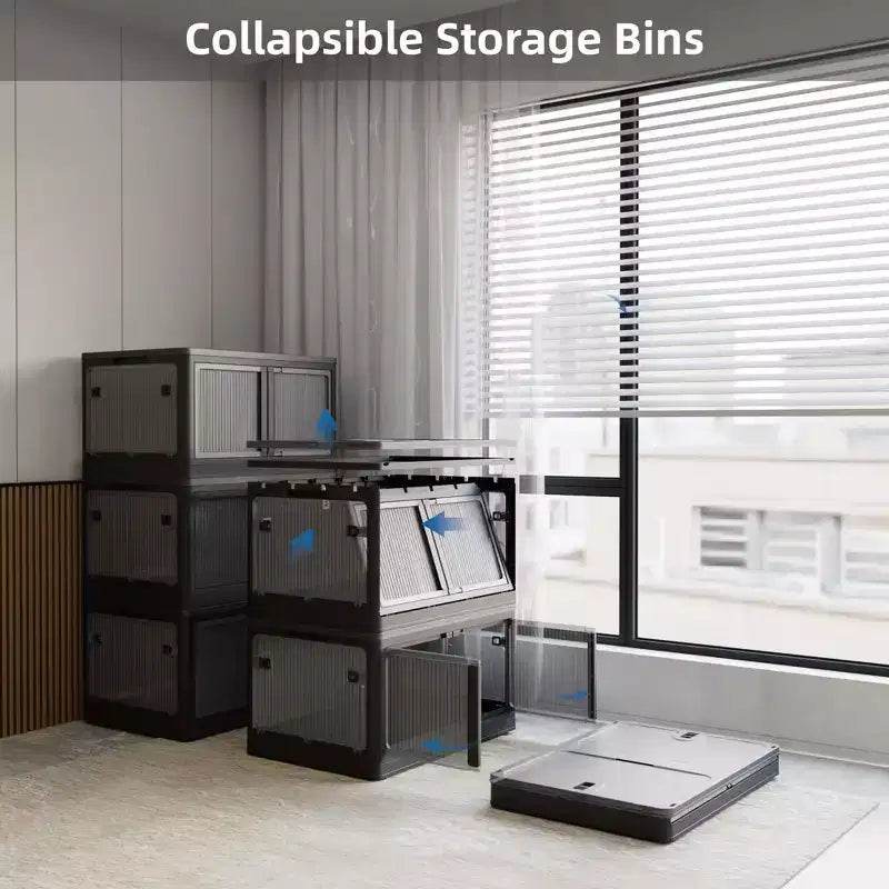 Confezione da 3 contenitori trasparenti impilabili con 5 ante apribili e ruote, contenitori pieghevoli in plastica per il fai da te, organizer grandi per armadi per camere da letto