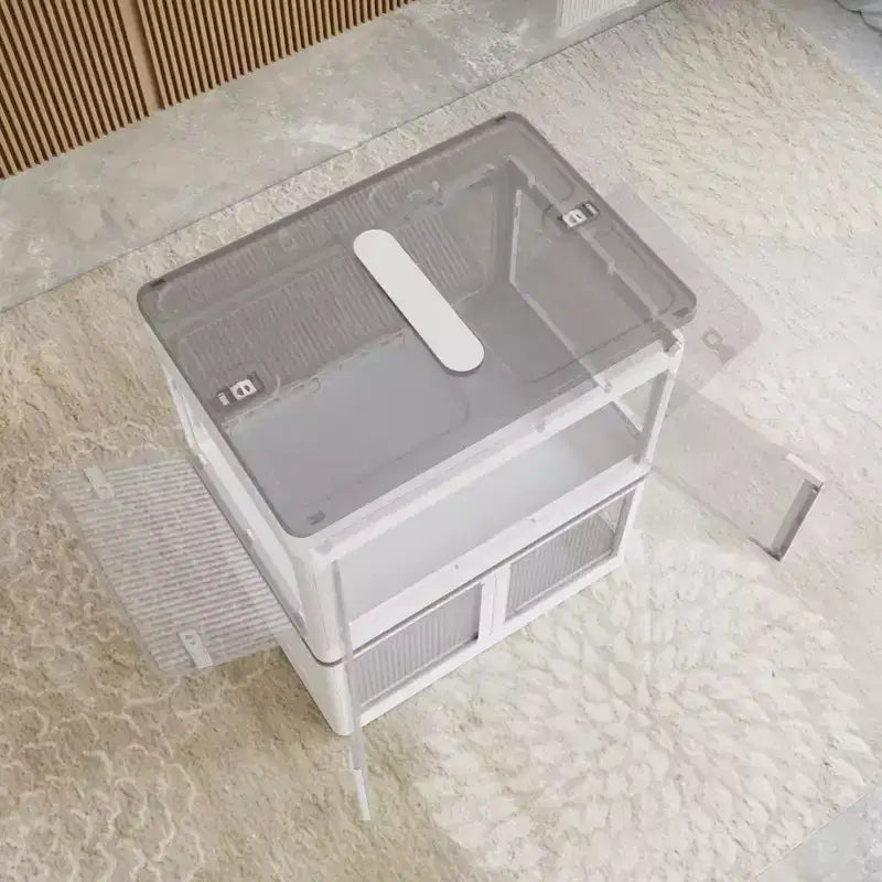 Confezione da 3 contenitori trasparenti impilabili con 5 ante apribili e ruote, contenitori pieghevoli in plastica per il fai da te, organizer grandi per armadi per camere da letto