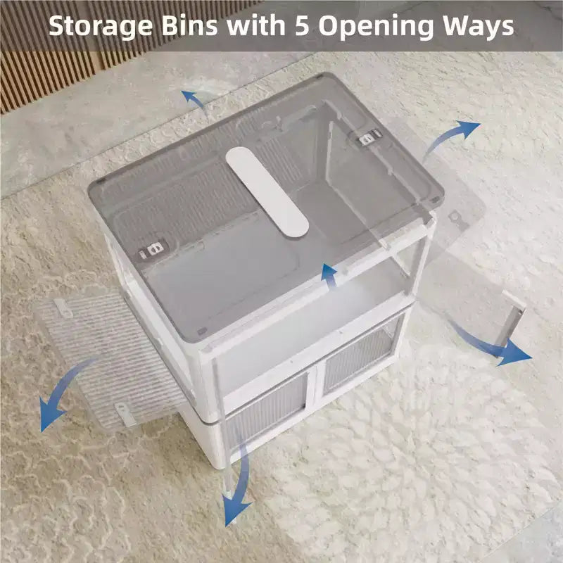 Confezione da 3 contenitori trasparenti impilabili con 5 ante apribili e ruote, contenitori pieghevoli in plastica per il fai da te, organizer grandi per armadi per camere da letto