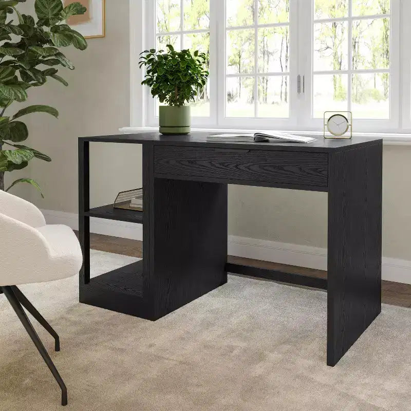 Libreria modulare a 2 ripiani per ufficio, legno composito, portata 34 kg, facile montaggio