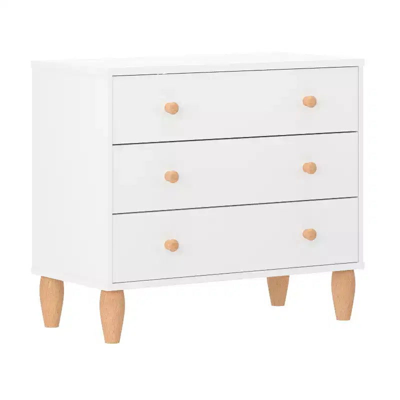 Comò a 3 cassetti in legno per bambini per camera da letto, legno ingegnerizzato con gambe affusolate, età 3-9 anni