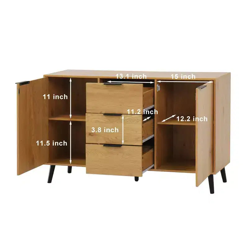 Mobile credenza in legno naturale da 47,2 pollici - 3 cassetti, 2 ante, mobile contenitore e credenza da cucina per caffè