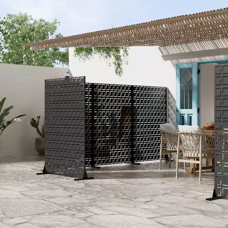 72 H47W Fioriera Dovelina in Metallo Nero con Schermo Grigliato per la Privacy per Patio, Giardino e Balconi di Bar