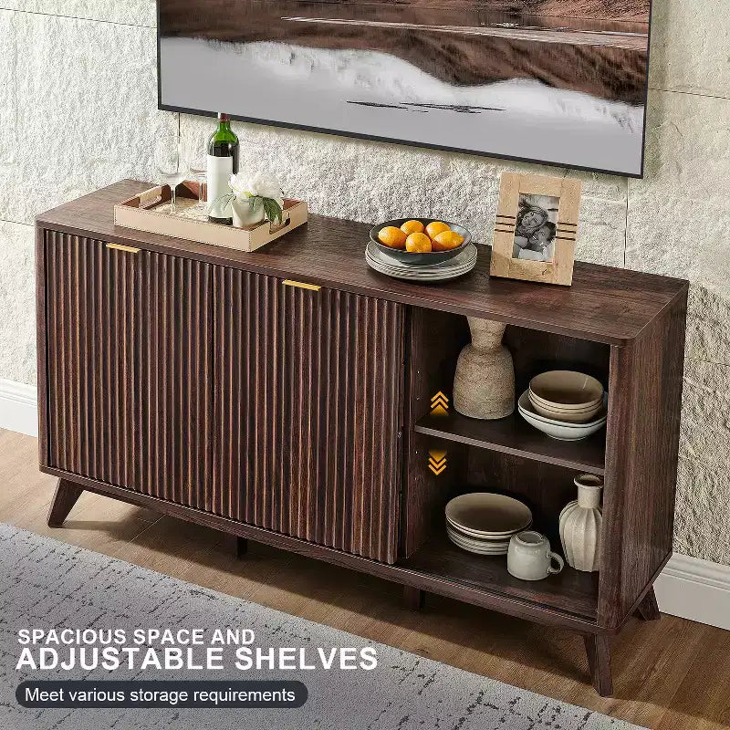 Cassettiera Scanalata con 4 Cassetti, Comò Moderno da 60 con Ante Scorrevoli e Top Effetto Marmo, Organizzatore Contenitore in Legno per Camera da Letto, Soggiorno