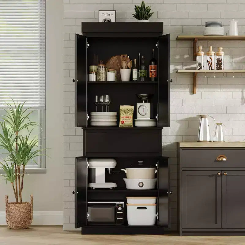 Dispensa Alta da Cucina 69 Mobile Contenitore con Ante, Cassetto e Ripiani Regolabili, Credenza per Bagno Sala da Pranzo