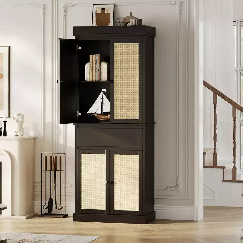 Dispensa Alta da Cucina 69 Mobile Contenitore con Ante, Cassetto e Ripiani Regolabili, Credenza per Bagno Sala da Pranzo