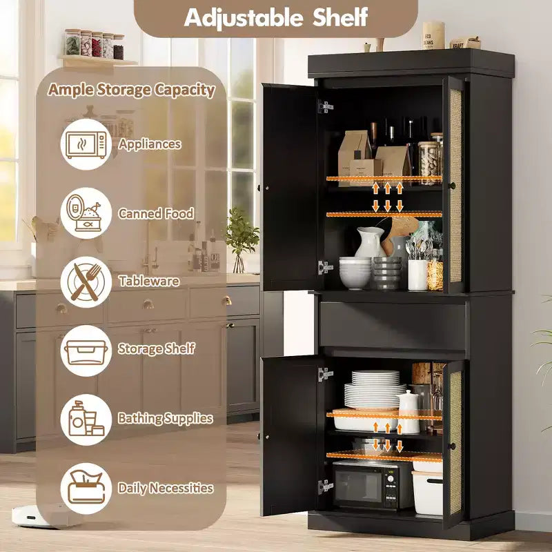 Dispensa Alta da Cucina 69 Mobile Contenitore con Ante, Cassetto e Ripiani Regolabili, Credenza per Bagno Sala da Pranzo