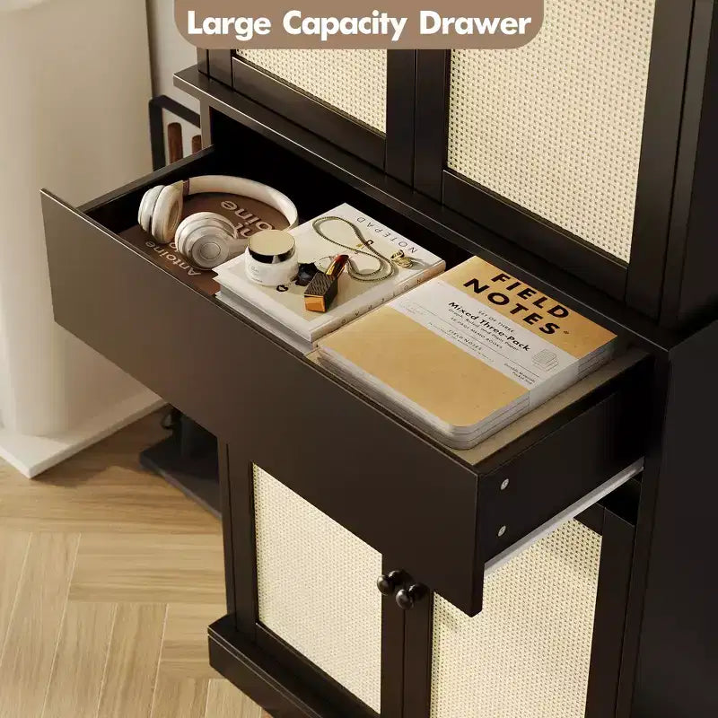 Dispensa Alta da Cucina 69 Mobile Contenitore con Ante, Cassetto e Ripiani Regolabili, Credenza per Bagno Sala da Pranzo