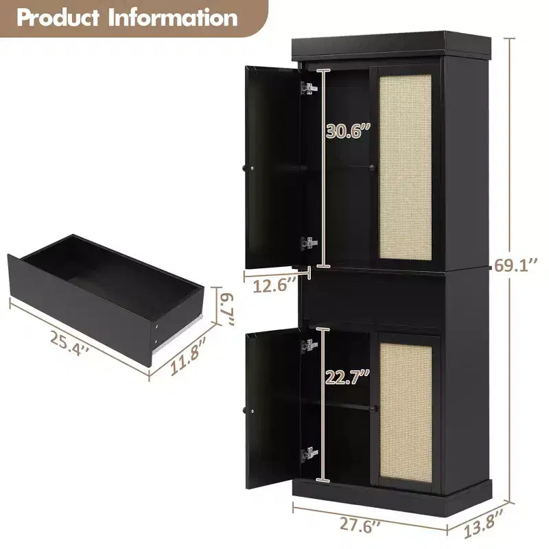 Dispensa Alta da Cucina 69 Mobile Contenitore con Ante, Cassetto e Ripiani Regolabili, Credenza per Bagno Sala da Pranzo