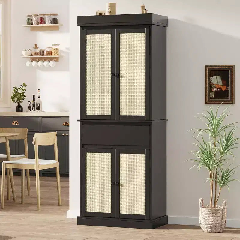 Dispensa Alta da Cucina 69 Mobile Contenitore con Ante, Cassetto e Ripiani Regolabili, Credenza per Bagno Sala da Pranzo