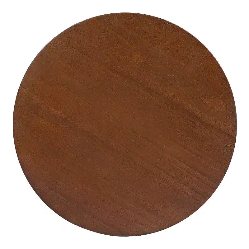 Tavolino rotondo in legno di gomma e rattan da 40 cm, tavolino d'appoggio moderno alto 45 cm, marrone