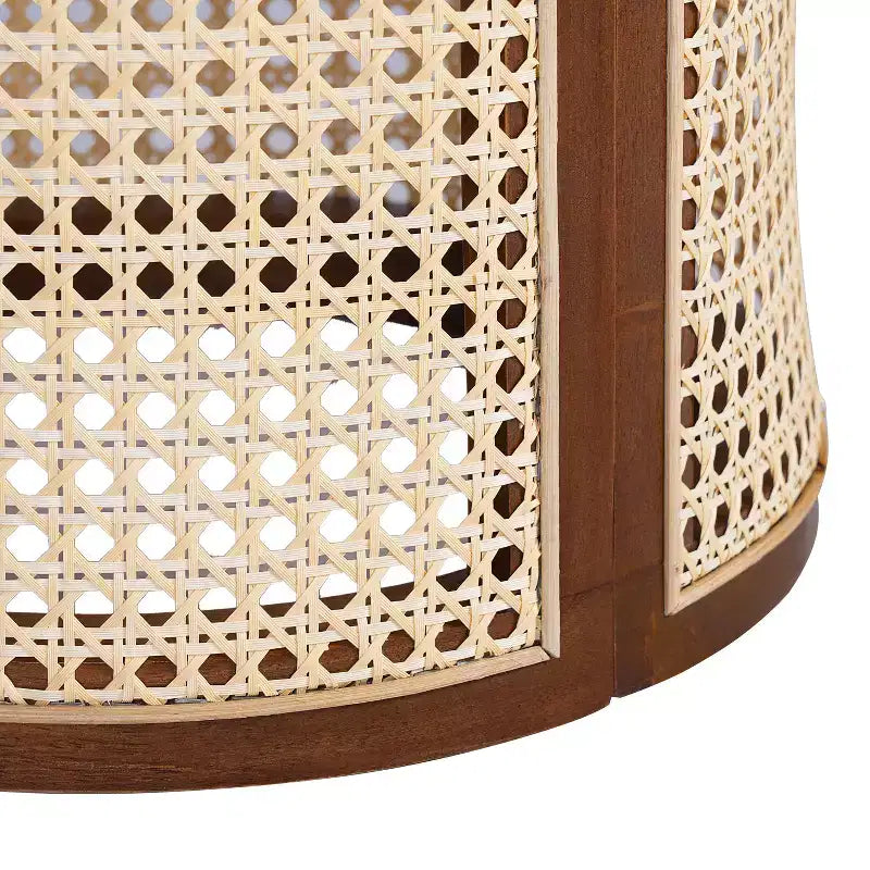 Tavolino rotondo in legno di gomma e rattan da 40 cm, tavolino d'appoggio moderno alto 45 cm, marrone