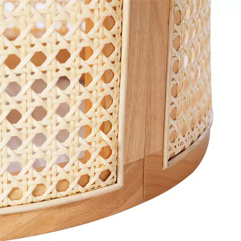 Tavolino rotondo in legno di gomma e rattan da 40 cm, tavolino d'appoggio moderno alto 45 cm, marrone