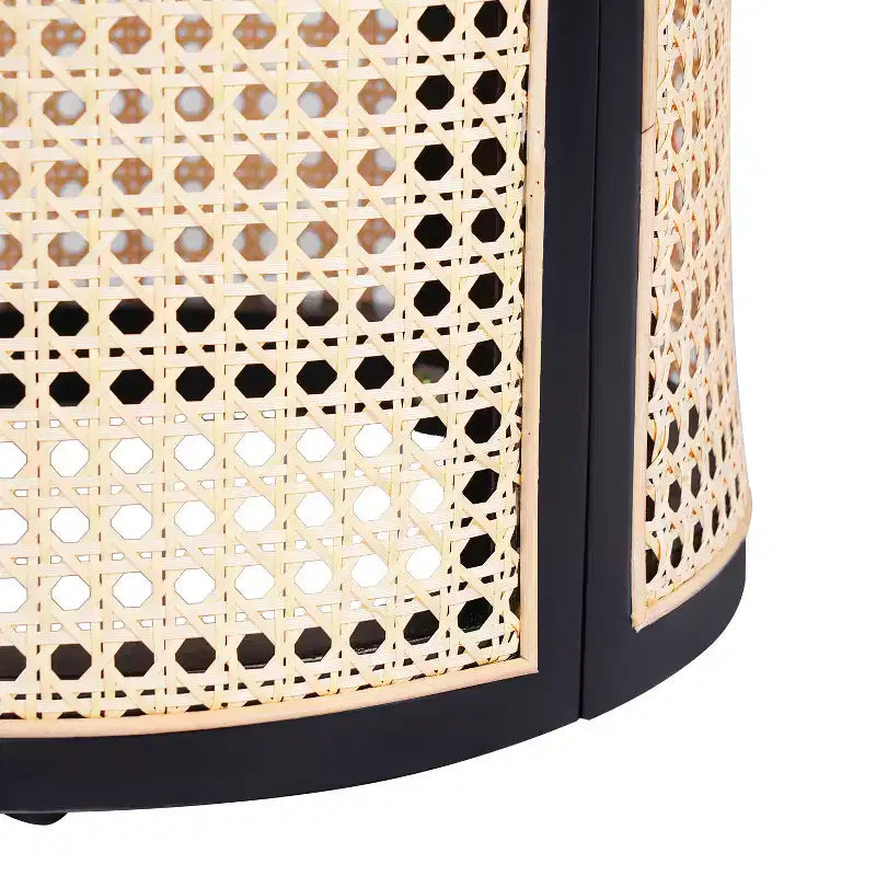 Tavolino rotondo in legno di gomma e rattan da 40 cm, tavolino d'appoggio moderno alto 45 cm, marrone
