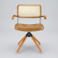Art Leon Faux Leather Upholstered Swivel Dining Chair with Cane Backrest & Solid Wood Legs
