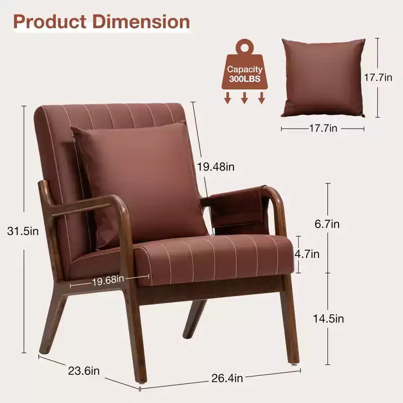 Poltrona accent mid-century, in similpelle con struttura in legno massello, cuscino lombare e tasca laterale