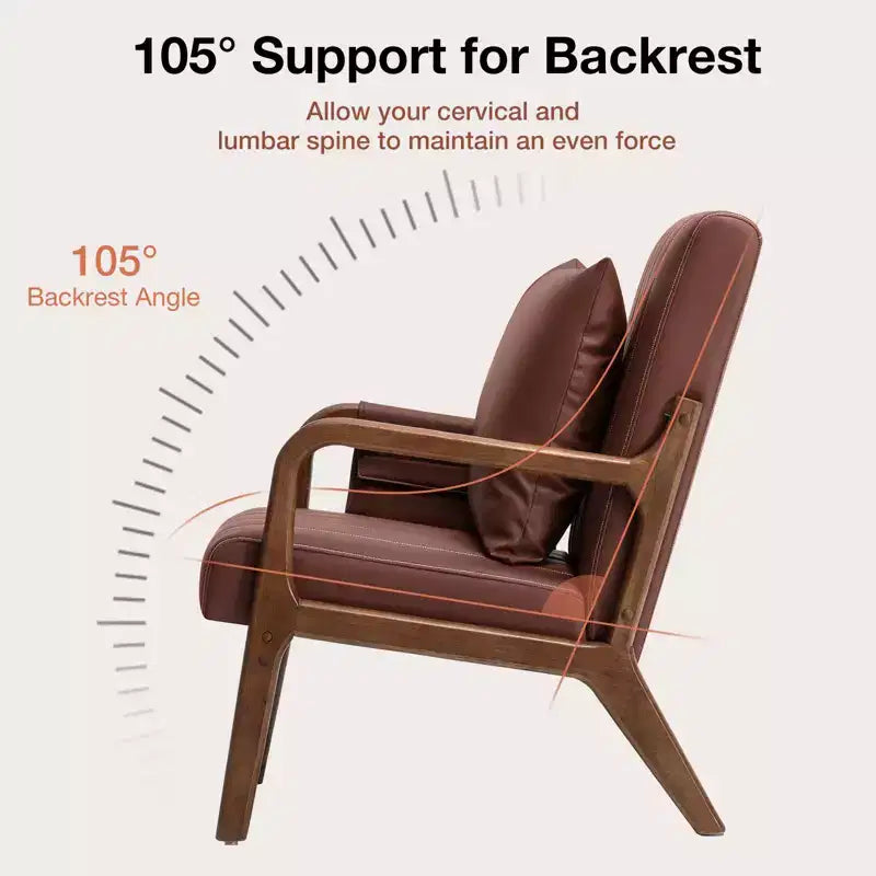 Poltrona accent mid-century, in similpelle con struttura in legno massello, cuscino lombare e tasca laterale