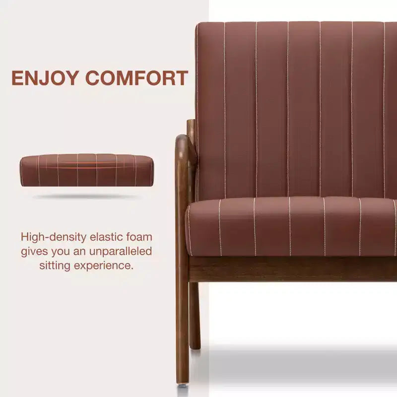 Poltrona accent mid-century, in similpelle con struttura in legno massello, cuscino lombare e tasca laterale