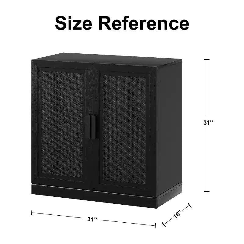 Madia Venata 31x31x16 Nera, Organizer con Ripiani Regolabili e Ante in Rattan per Cucina, Camera da Letto, Soggiorno/Sala da Pranzo