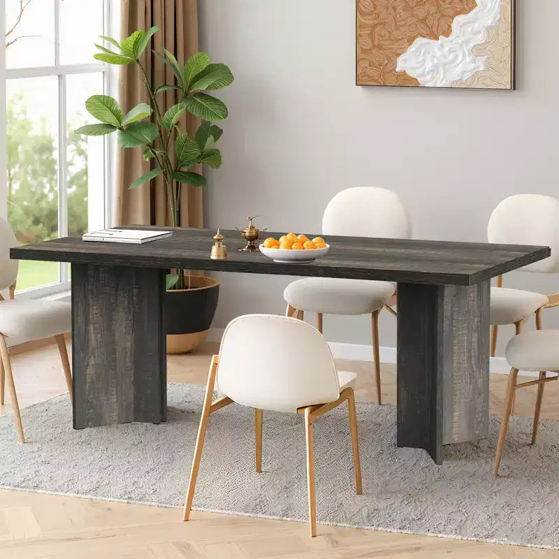 Tavolo da pranzo multifunzione e scrivania direzionale da 160 cm, pannello E1 spesso 4 cm, per 4-6 persone, noce vintage