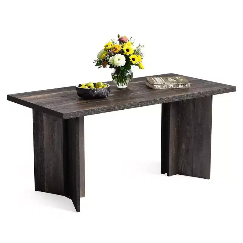 Tavolo da pranzo multifunzione e scrivania direzionale da 160 cm, pannello E1 spesso 4 cm, per 4-6 persone, noce vintage