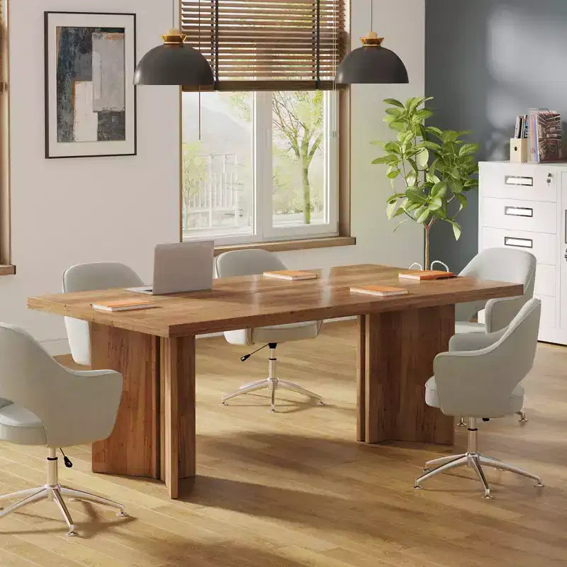Tavolo da pranzo multifunzione e scrivania direzionale da 160 cm, pannello E1 spesso 4 cm, per 4-6 persone, noce vintage