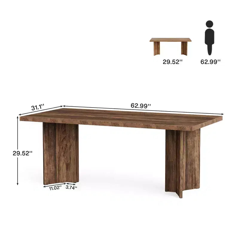 Tavolo da pranzo multifunzione e scrivania direzionale da 160 cm, pannello E1 spesso 4 cm, per 4-6 persone, noce vintage