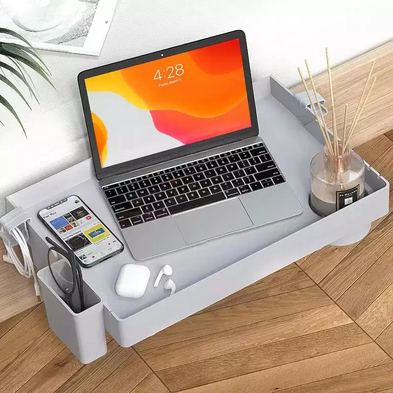 Mensola da letto a castello applicabile extra profonda, organizer pieghevole da comodino con fessura per telefono e portabicchieri - Grigio